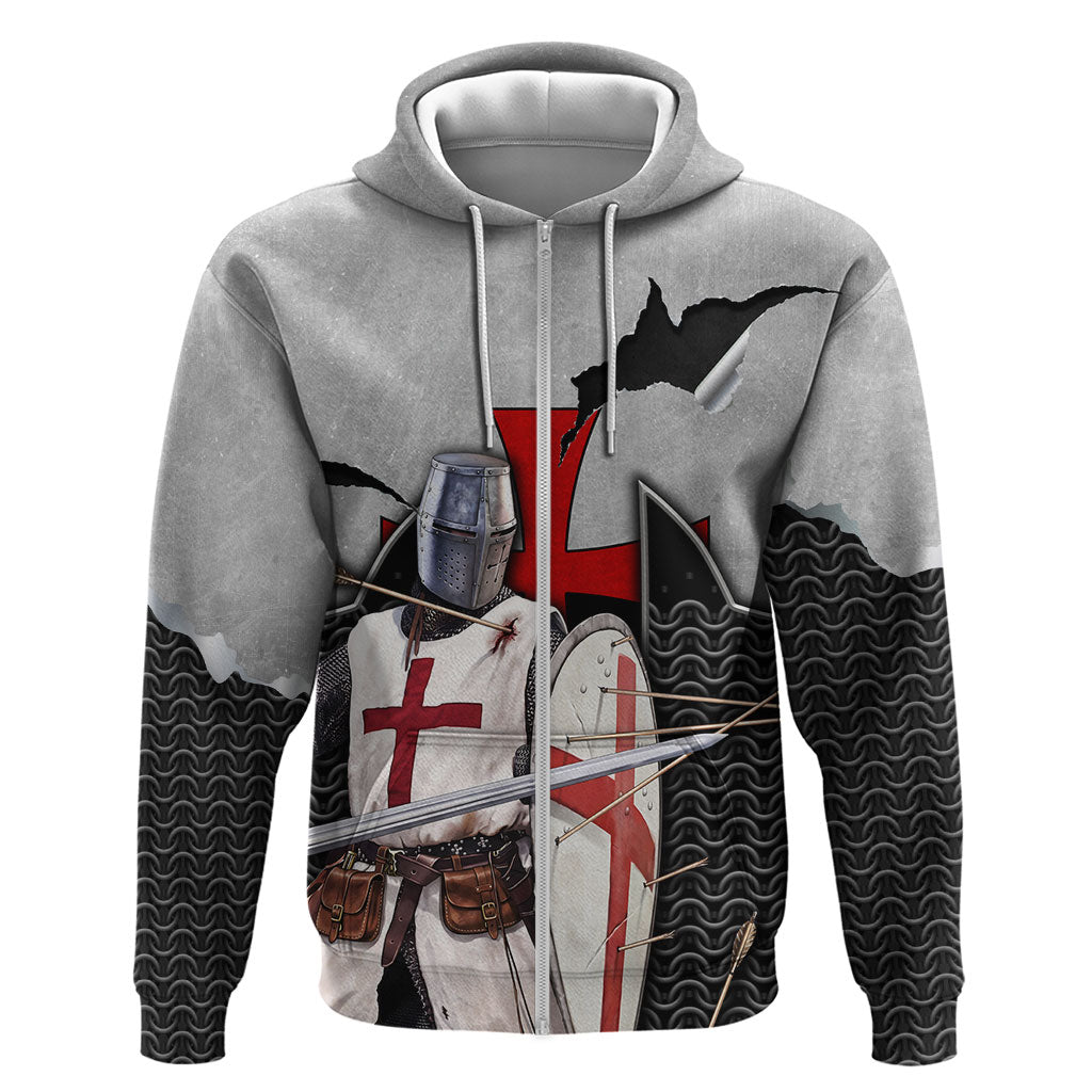 Knights Templar Warrior Red Cross Hoodie Crusader Knight In Chainmail Armor With Shield And Sword Art