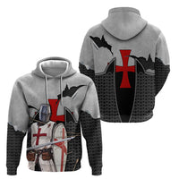 Knights Templar Warrior Red Cross Hoodie Crusader Knight In Chainmail Armor With Shield And Sword Art