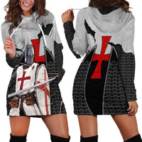 Knights Templar Warrior Red Cross Hoodie Dress Crusader Knight In Chainmail Armor With Shield And Sword Art