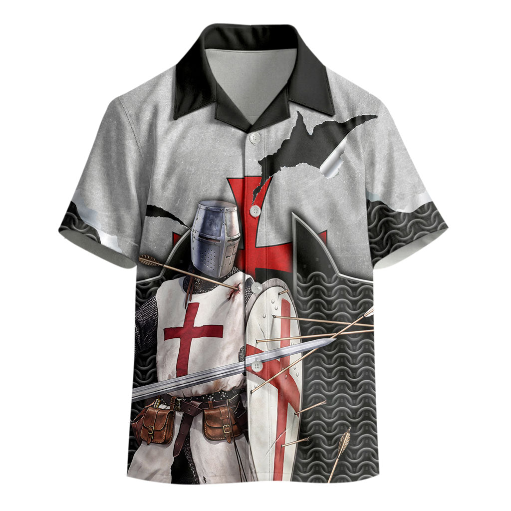 Knights Templar Warrior Red Cross Kid Hawaiian Shirt Crusader Knight In Chainmail Armor With Shield And Sword Art