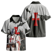 Knights Templar Warrior Red Cross Kid Hawaiian Shirt Crusader Knight In Chainmail Armor With Shield And Sword Art