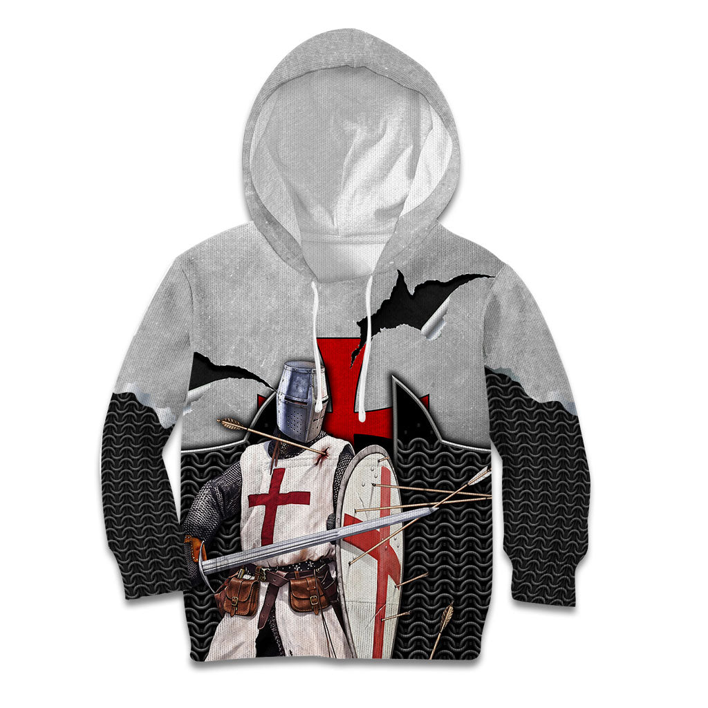 Knights Templar Warrior Red Cross Kid Hoodie Crusader Knight In Chainmail Armor With Shield And Sword Art