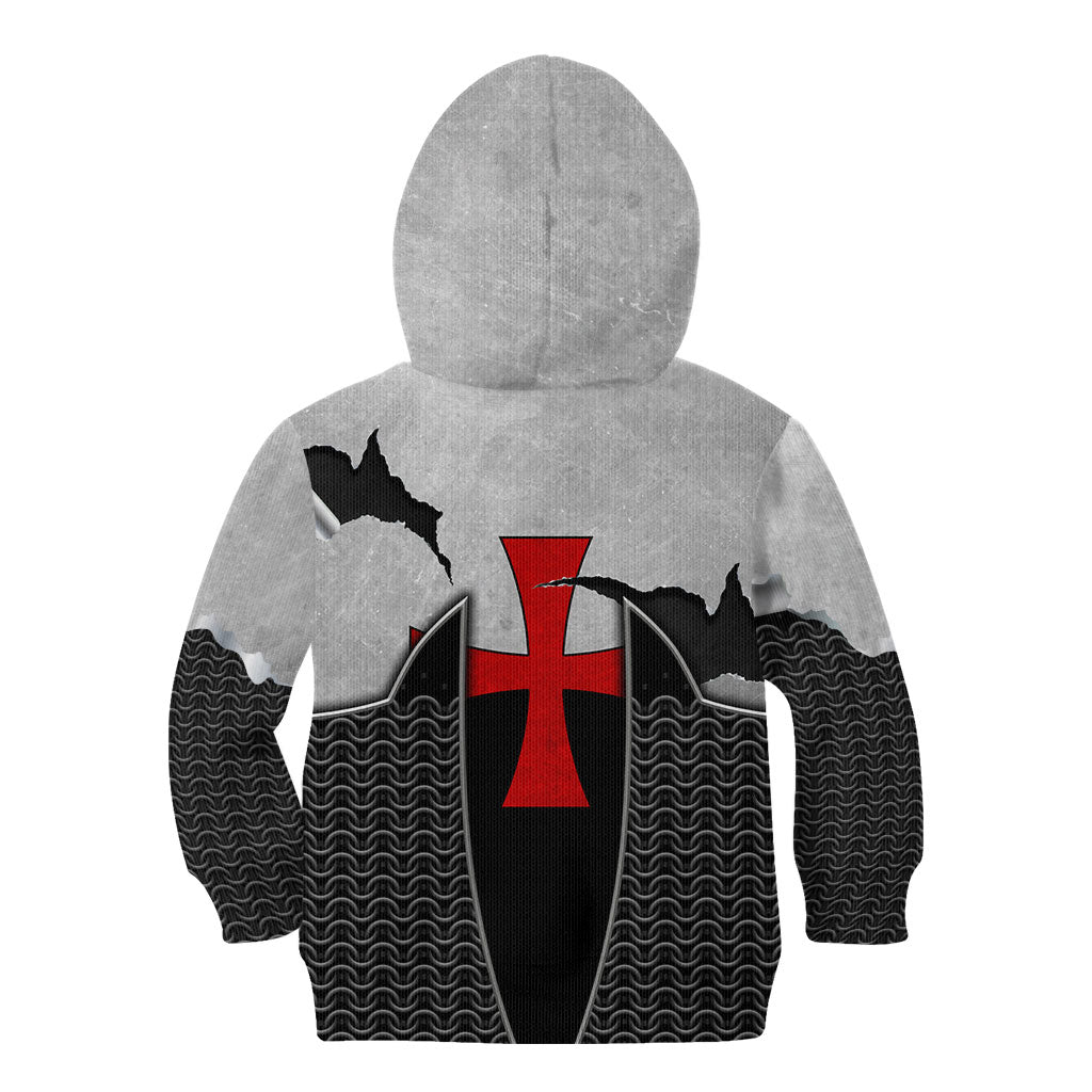 Knights Templar Warrior Red Cross Kid Hoodie Crusader Knight In Chainmail Armor With Shield And Sword Art