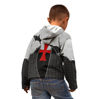Knights Templar Warrior Red Cross Kid Hoodie Crusader Knight In Chainmail Armor With Shield And Sword Art