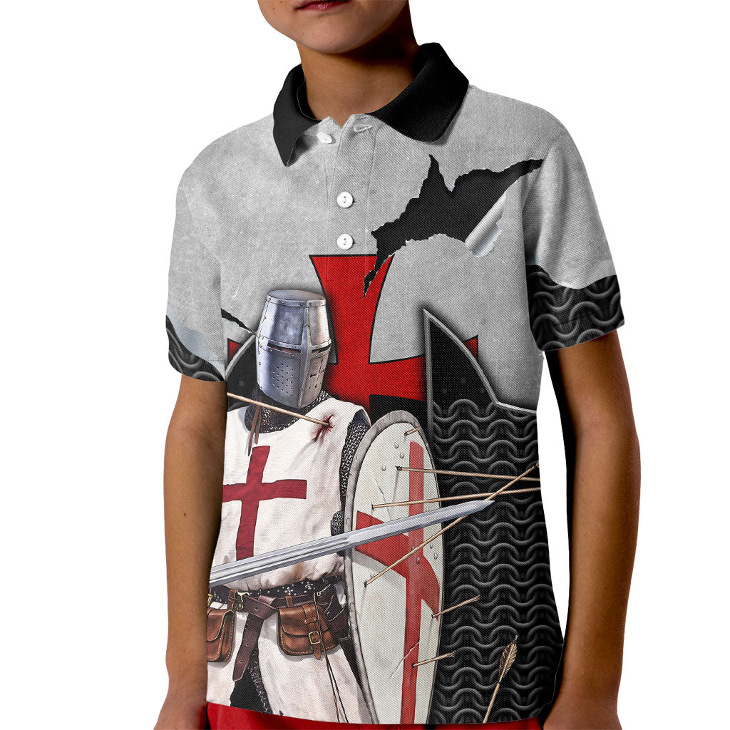 Knights Templar Warrior Red Cross Kid Polo Shirt Crusader Knight In Chainmail Armor With Shield And Sword Art