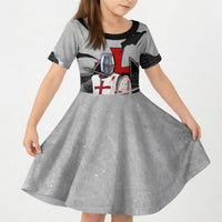 Knights Templar Warrior Red Cross Kid Short Sleeve Dress Crusader Knight In Chainmail Armor With Shield And Sword Art