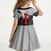 Knights Templar Warrior Red Cross Kid Short Sleeve Dress Crusader Knight In Chainmail Armor With Shield And Sword Art
