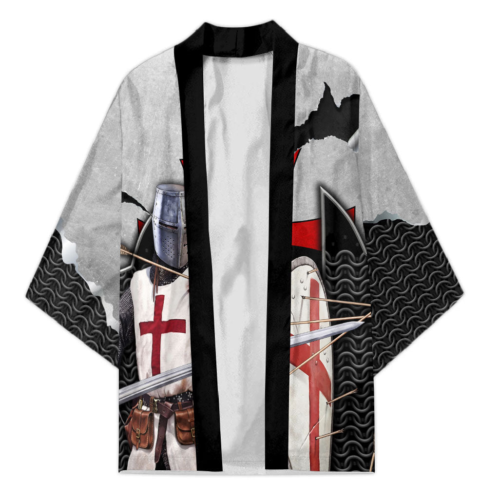 Knights Templar Warrior Red Cross Kimono Crusader Knight In Chainmail Armor With Shield And Sword Art