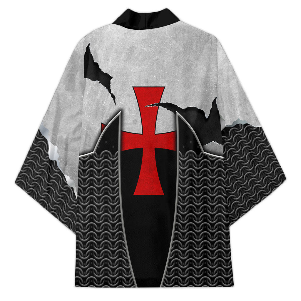 Knights Templar Warrior Red Cross Kimono Crusader Knight In Chainmail Armor With Shield And Sword Art