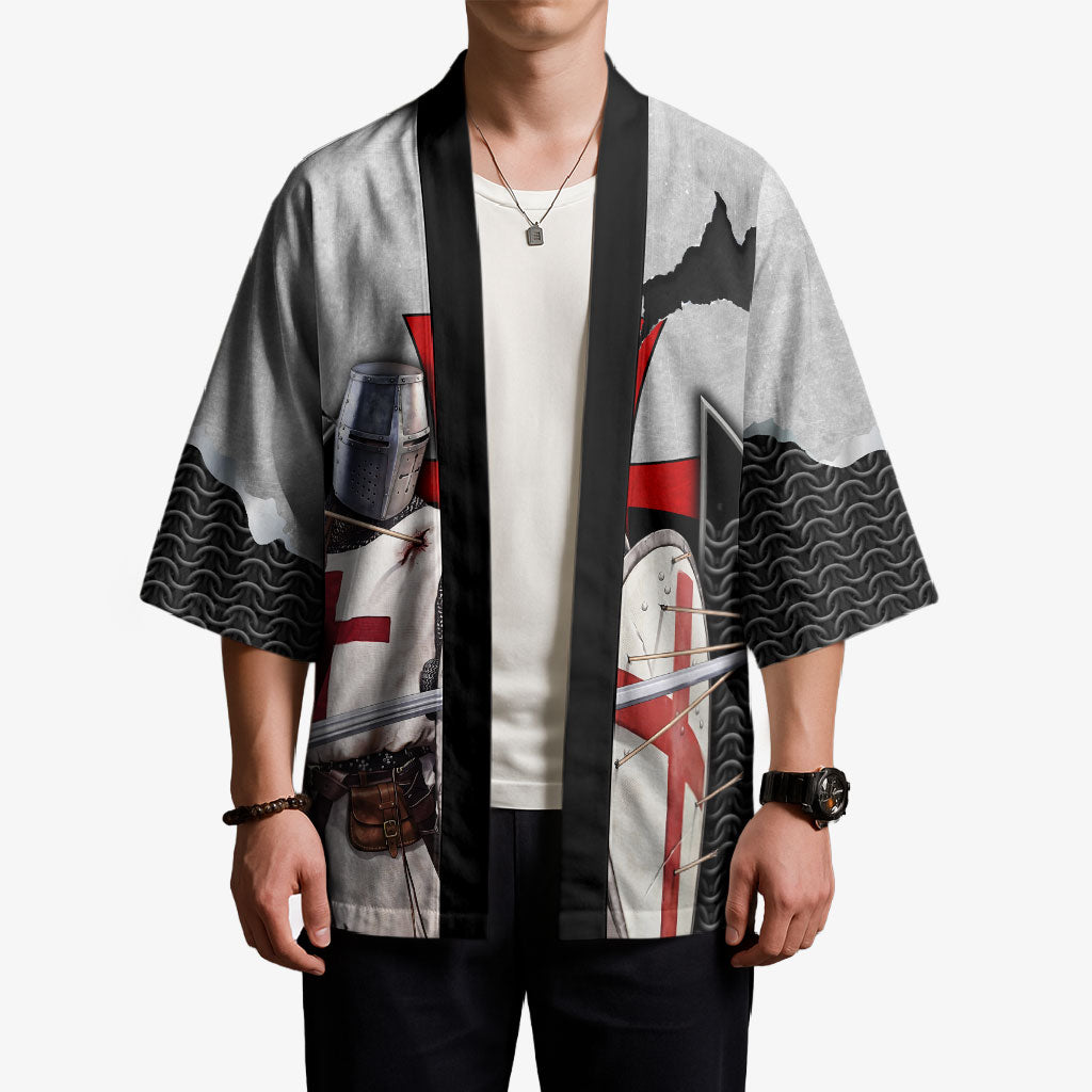 Knights Templar Warrior Red Cross Kimono Crusader Knight In Chainmail Armor With Shield And Sword Art