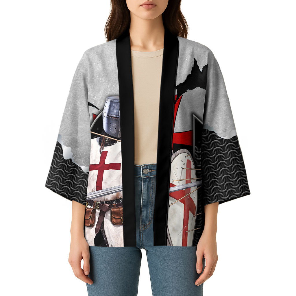 Knights Templar Warrior Red Cross Kimono Crusader Knight In Chainmail Armor With Shield And Sword Art