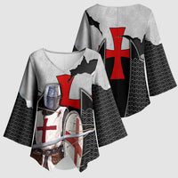 Knights Templar Warrior Red Cross Kimono Sleeve Blouse Crusader Knight In Chainmail Armor With Shield And Sword Art