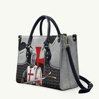 Knights Templar Warrior Red Cross Leather Bag Crusader Knight In Chainmail Armor With Shield And Sword Art