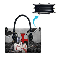 Knights Templar Warrior Red Cross Leather Bag Crusader Knight In Chainmail Armor With Shield And Sword Art
