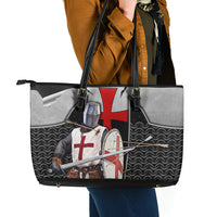 Knights Templar Warrior Red Cross Leather Tote Bag Crusader Knight In Chainmail Armor With Shield And Sword Art