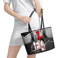 Knights Templar Warrior Red Cross Leather Tote Bag Crusader Knight In Chainmail Armor With Shield And Sword Art
