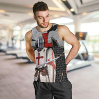 Knights Templar Warrior Red Cross Men Tank Top Crusader Knight In Chainmail Armor With Shield And Sword Art