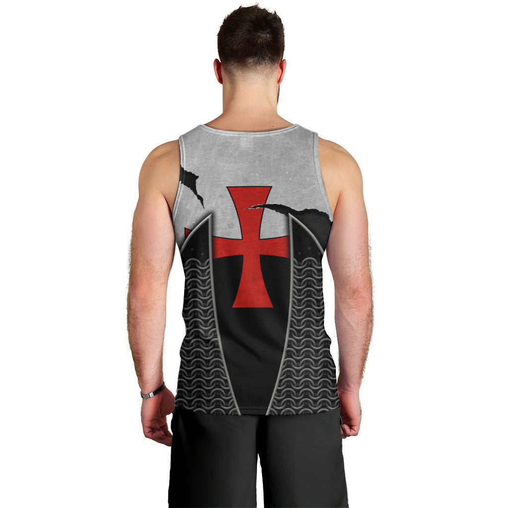 Knights Templar Warrior Red Cross Men Tank Top Crusader Knight In Chainmail Armor With Shield And Sword Art