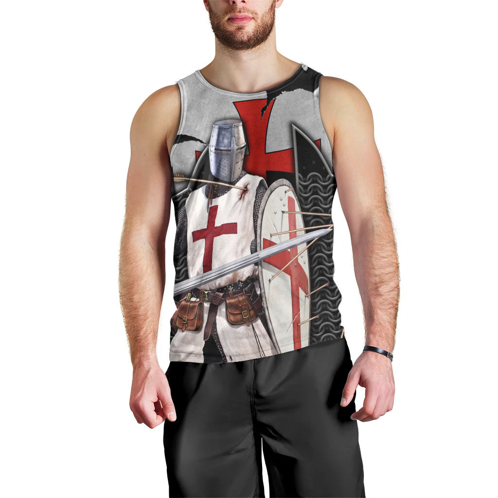 Knights Templar Warrior Red Cross Men Tank Top Crusader Knight In Chainmail Armor With Shield And Sword Art