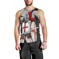 Knights Templar Warrior Red Cross Men Tank Top Crusader Knight In Chainmail Armor With Shield And Sword Art