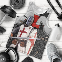 Knights Templar Warrior Red Cross Men Tank Top Crusader Knight In Chainmail Armor With Shield And Sword Art