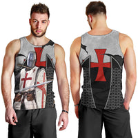 Knights Templar Warrior Red Cross Men Tank Top Crusader Knight In Chainmail Armor With Shield And Sword Art