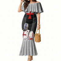 Knights Templar Warrior Red Cross Mermaid Dress Crusader Knight In Chainmail Armor With Shield And Sword Art