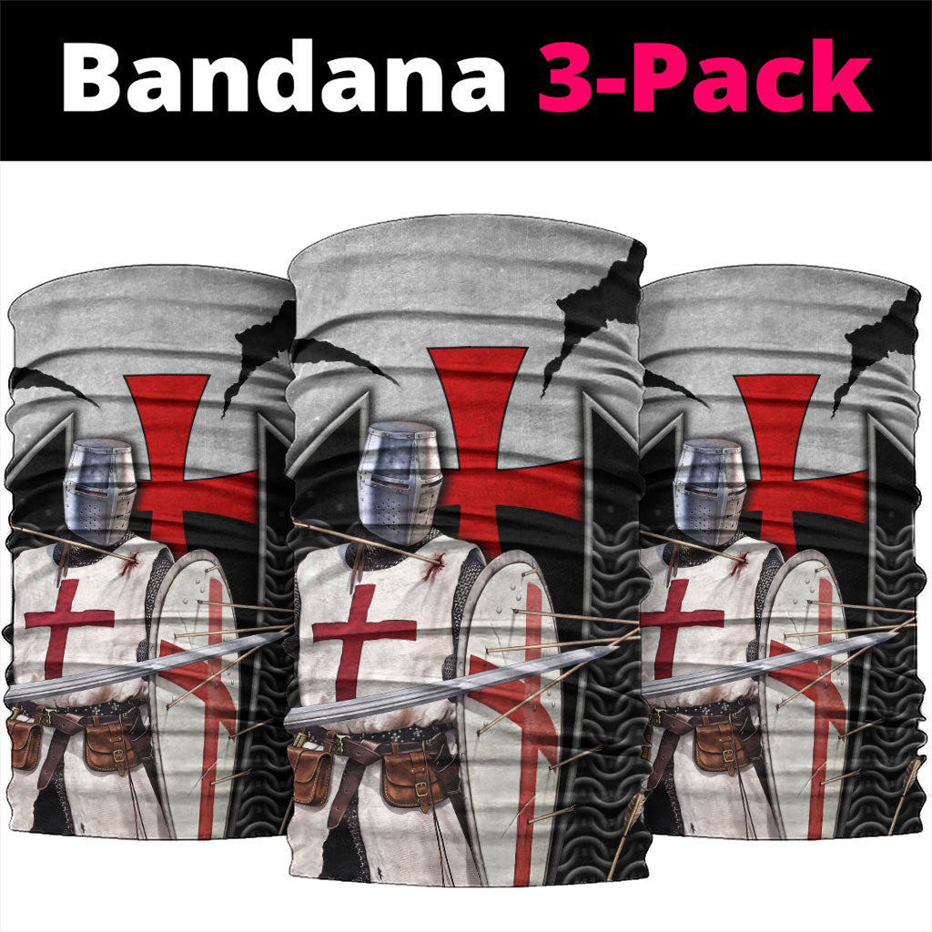 Knights Templar Warrior Red Cross Neck Gaiter Crusader Knight In Chainmail Armor With Shield And Sword Art