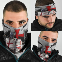 Knights Templar Warrior Red Cross Neck Gaiter Crusader Knight In Chainmail Armor With Shield And Sword Art