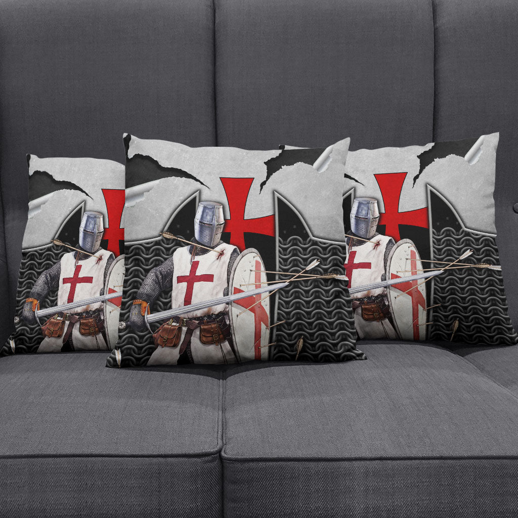 Knights Templar Warrior Red Cross Pillow Cover Crusader Knight In Chainmail Armor With Shield And Sword Art