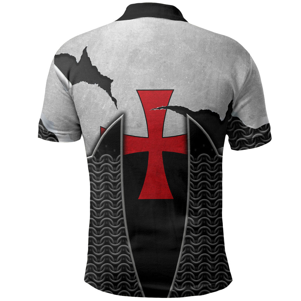 Knights Templar Warrior Red Cross Polo Shirt Crusader Knight In Chainmail Armor With Shield And Sword Art
