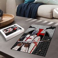 Knights Templar Warrior Red Cross Puzzle Crusader Knight In Chainmail Armor With Shield And Sword Art
