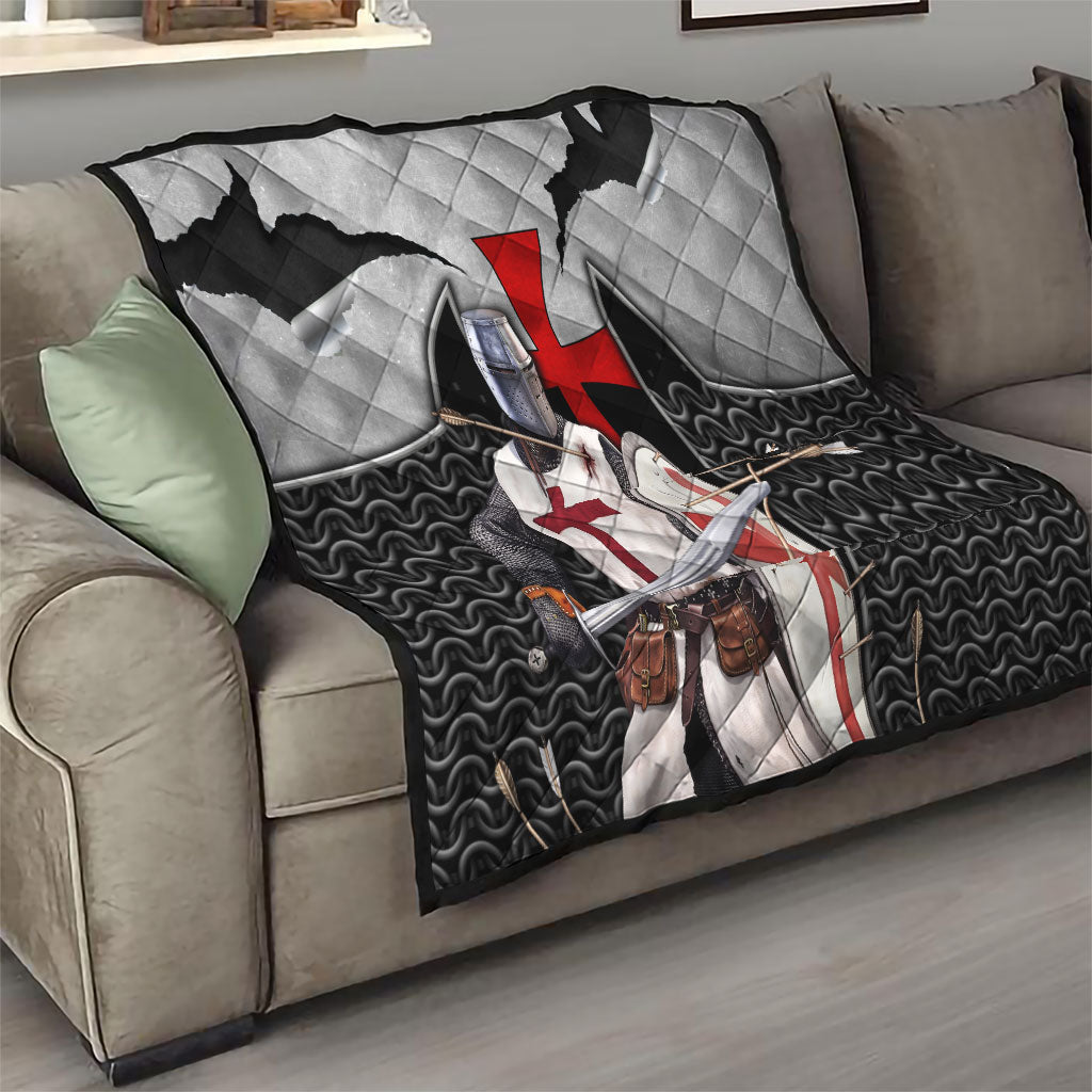 Knights Templar Warrior Red Cross Quilt Crusader Knight In Chainmail Armor With Shield And Sword Art