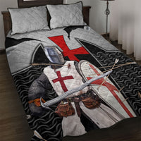Knights Templar Warrior Red Cross Quilt Bed Set Crusader Knight In Chainmail Armor With Shield And Sword Art