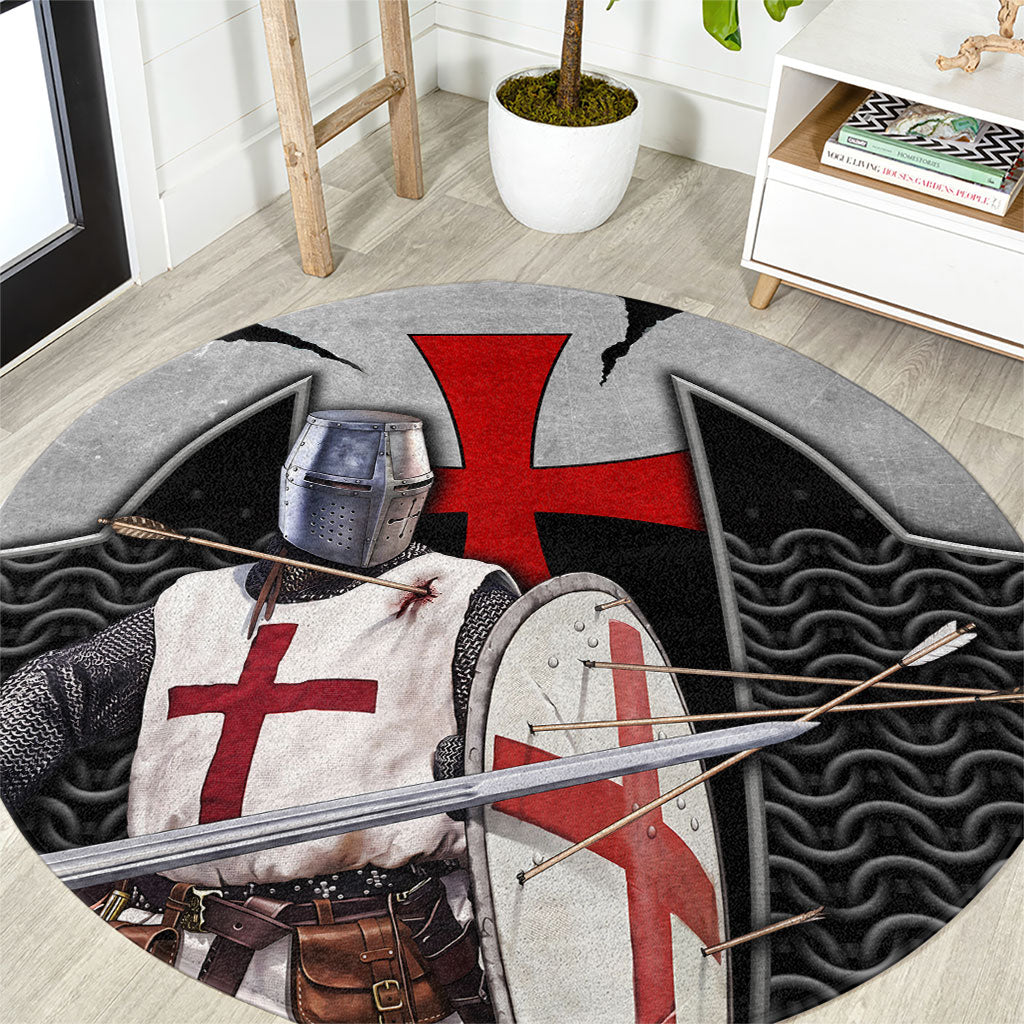 Knights Templar Warrior Red Cross Round Carpet Crusader Knight In Chainmail Armor With Shield And Sword Art