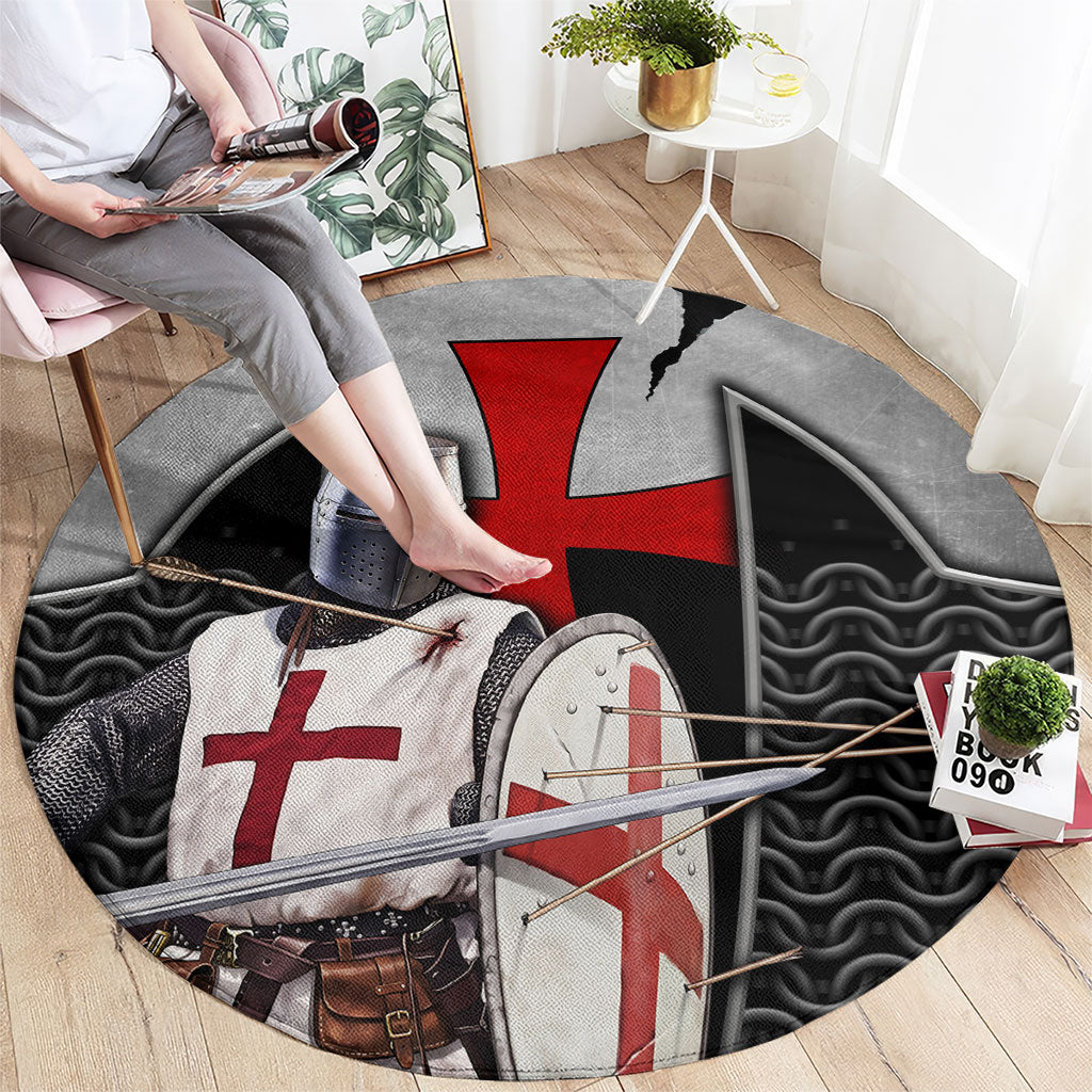 Knights Templar Warrior Red Cross Round Carpet Crusader Knight In Chainmail Armor With Shield And Sword Art
