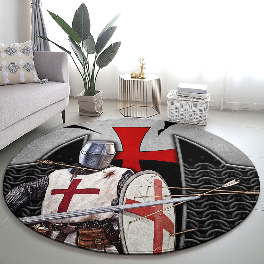 Knights Templar Warrior Red Cross Round Carpet Crusader Knight In Chainmail Armor With Shield And Sword Art
