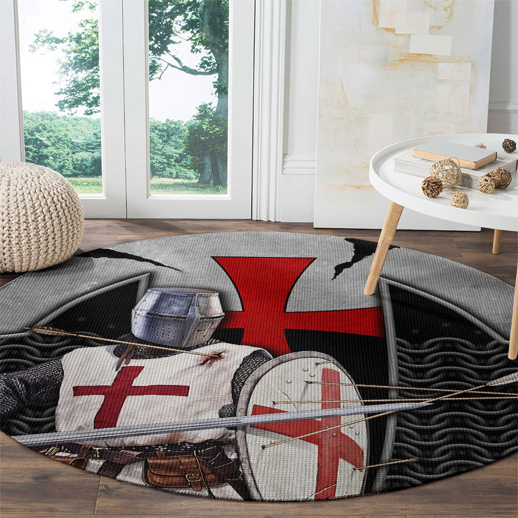 Knights Templar Warrior Red Cross Round Carpet Crusader Knight In Chainmail Armor With Shield And Sword Art