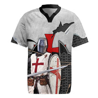 Knights Templar Warrior Red Cross Rugby Jersey Crusader Knight In Chainmail Armor With Shield And Sword Art