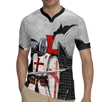 Knights Templar Warrior Red Cross Rugby Jersey Crusader Knight In Chainmail Armor With Shield And Sword Art