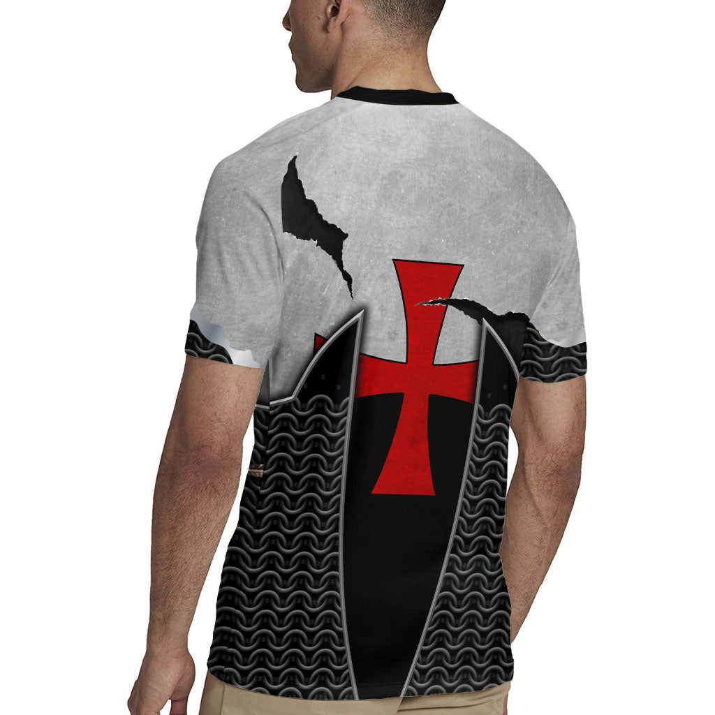 Knights Templar Warrior Red Cross Rugby Jersey Crusader Knight In Chainmail Armor With Shield And Sword Art