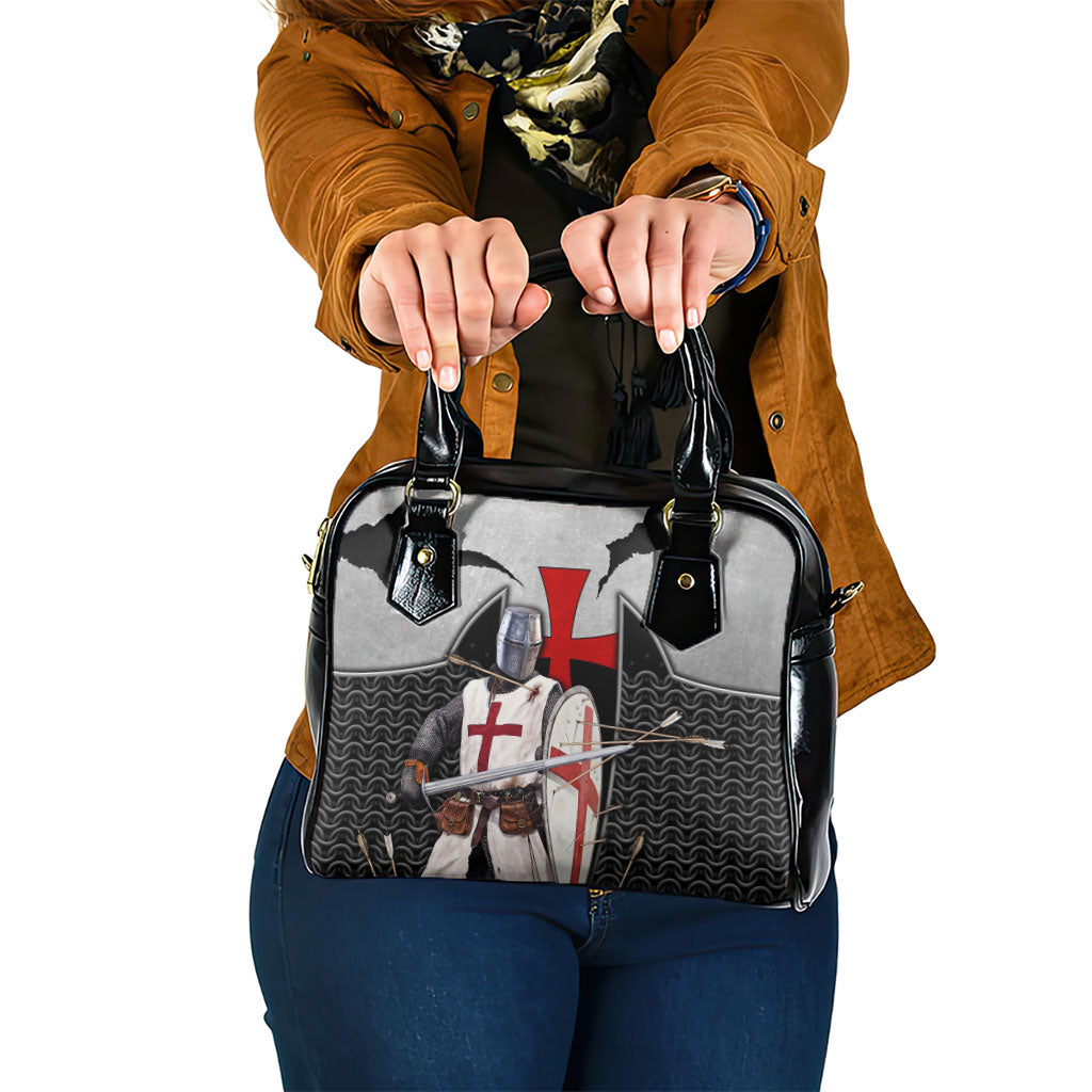 Knights Templar Warrior Red Cross Shoulder Handbag Crusader Knight In Chainmail Armor With Shield And Sword Art