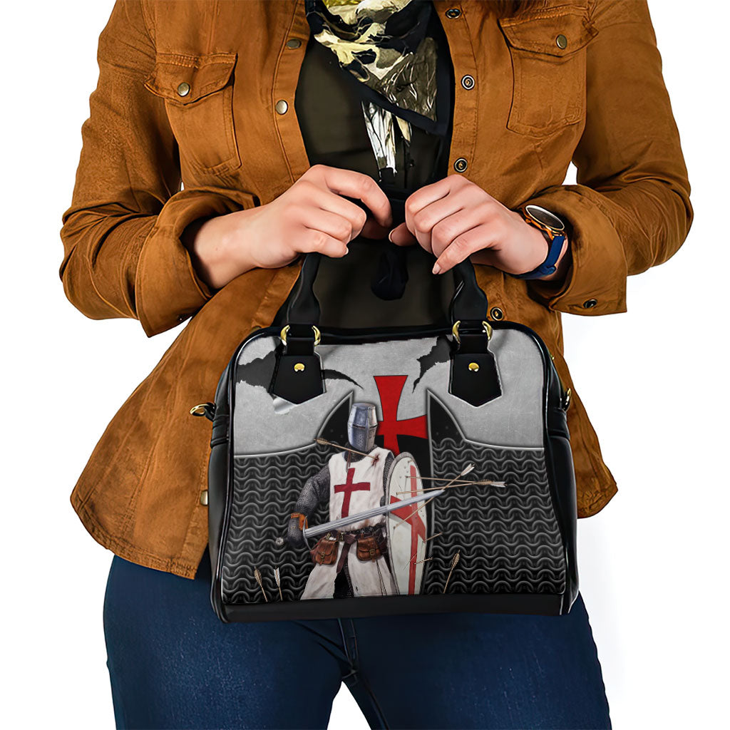 Knights Templar Warrior Red Cross Shoulder Handbag Crusader Knight In Chainmail Armor With Shield And Sword Art