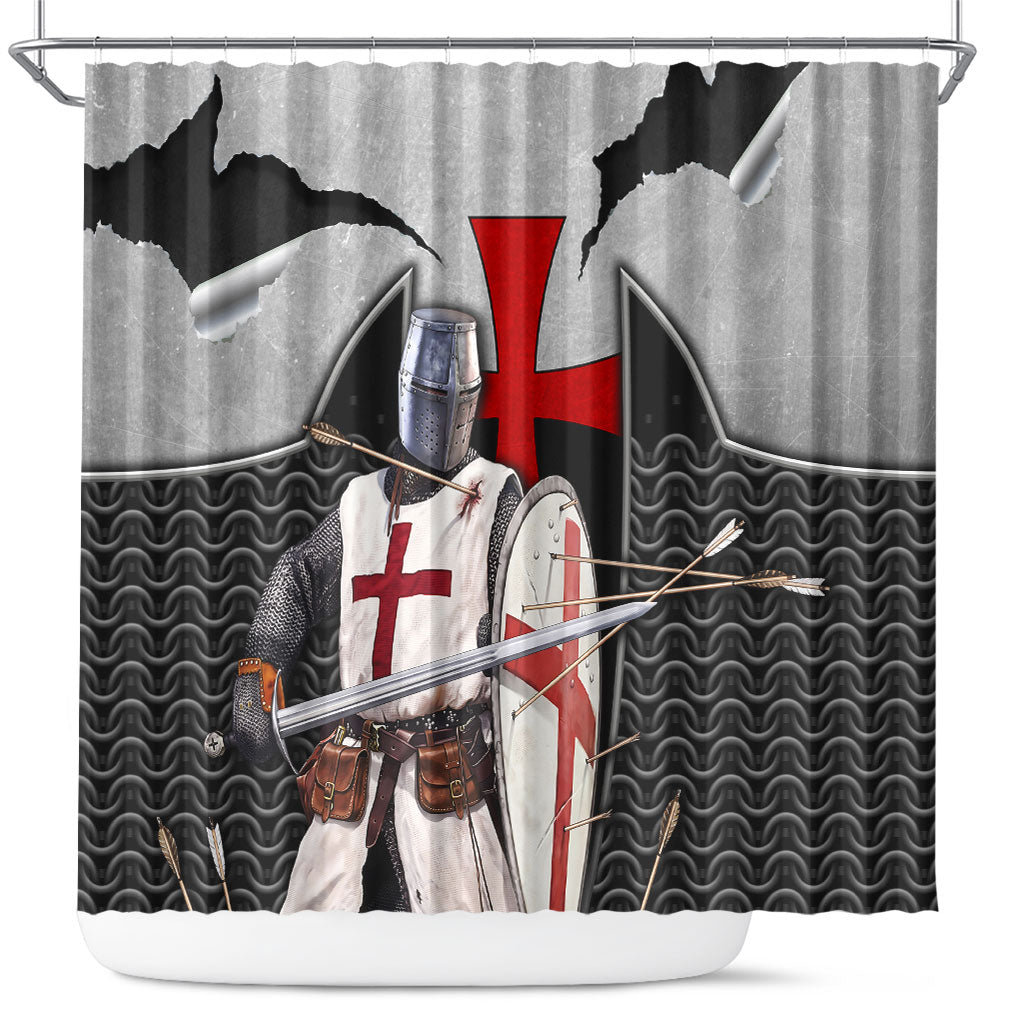 Knights Templar Warrior Red Cross Shower Curtain Crusader Knight In Chainmail Armor With Shield And Sword Art