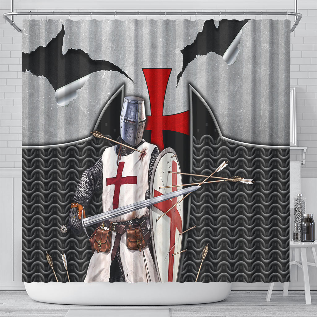 Knights Templar Warrior Red Cross Shower Curtain Crusader Knight In Chainmail Armor With Shield And Sword Art