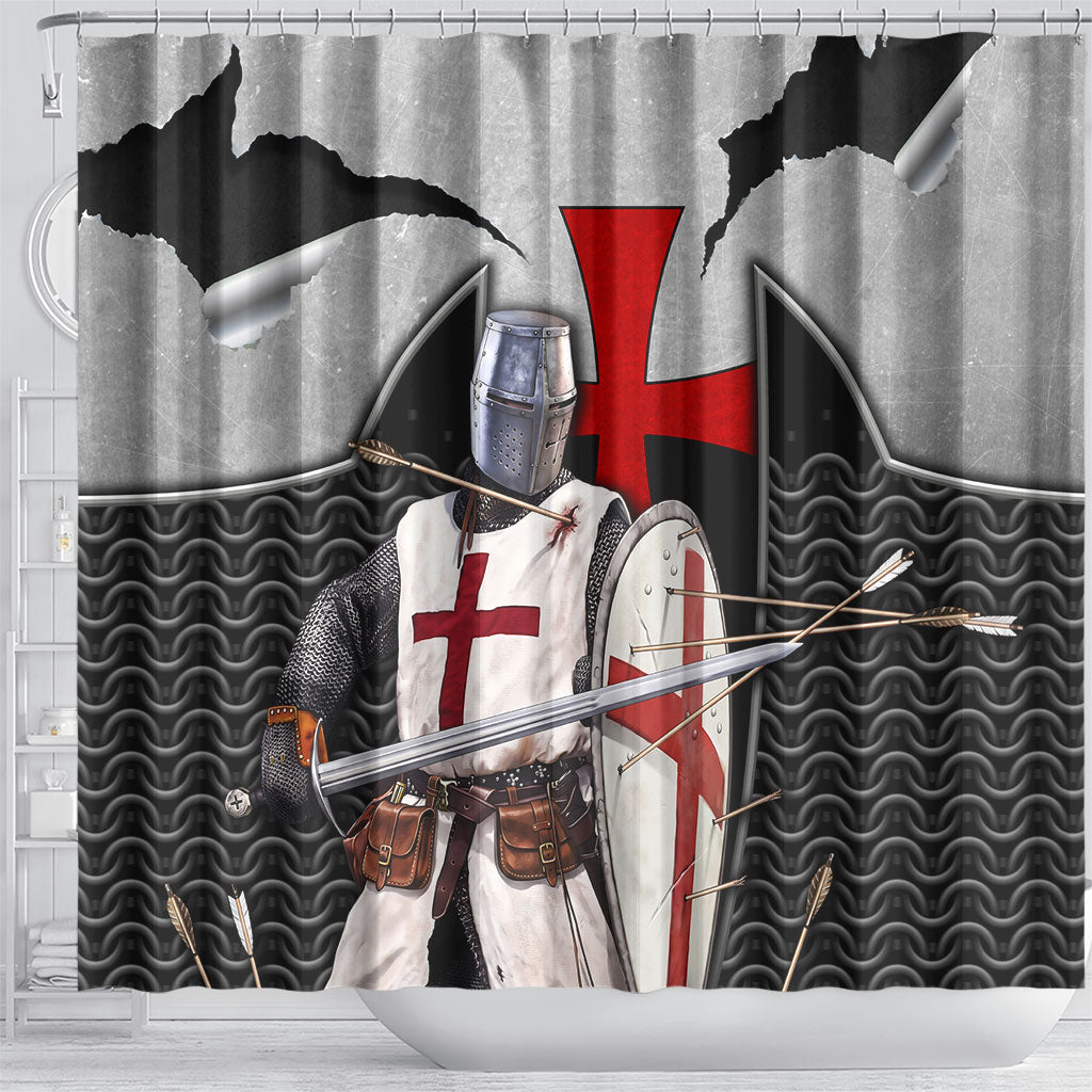 Knights Templar Warrior Red Cross Shower Curtain Crusader Knight In Chainmail Armor With Shield And Sword Art