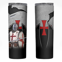 Knights Templar Warrior Red Cross Skinny Tumbler Crusader Knight In Chainmail Armor With Shield And Sword Art