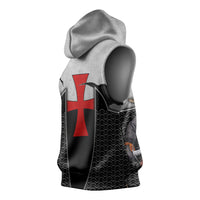 Knights Templar Warrior Red Cross Sleeveless Hoodie Crusader Knight In Chainmail Armor With Shield And Sword Art