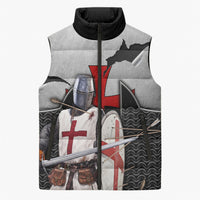 Knights Templar Warrior Red Cross Sleeveless Puffer Jacket Crusader Knight In Chainmail Armor With Shield And Sword Art