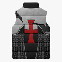 Knights Templar Warrior Red Cross Sleeveless Puffer Jacket Crusader Knight In Chainmail Armor With Shield And Sword Art